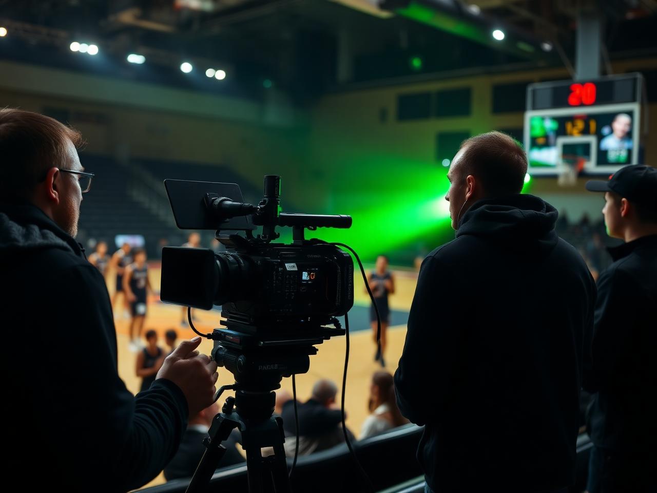 KSPORT media crew filming a high school basketball game courtside